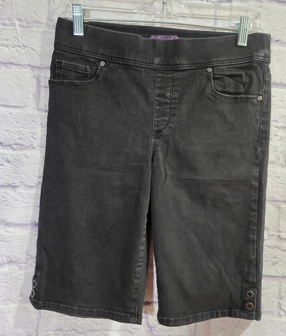 Gloria Vanderbilt Black Pull On Bermuda Denim Shorts 6 Lightweight Stretch